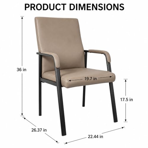 Image of Leather Office Guest Chair, Guest Conference Room Chair, 600 LBS Capacity High Back Reception Chair with Padded Armrests, No Wheels, Grey - 1 Pack