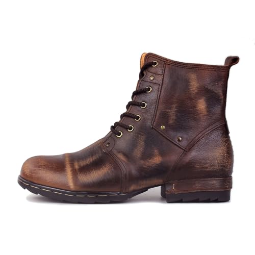 Image of Men's Vintage Brown Retro Chukka Boots Lace-up Motorcycle Casual Leather Dress Ankle Boot for Men Fashion CD-6015-6-Vintage-R