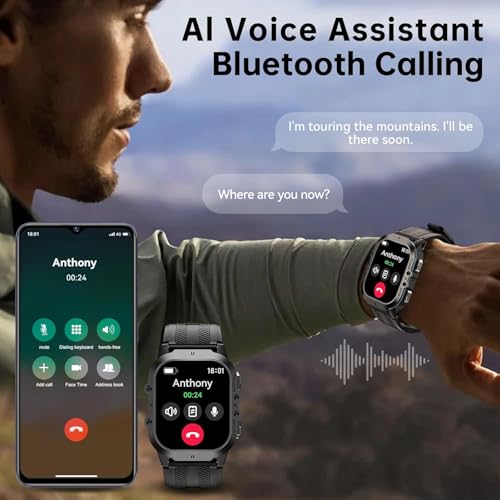 Image of OUKITEL BT20 Military Smart Watches for Men(Answer /Make Calls), 1.96'' Fitness Smart Watches for Android /iPhone, Waterproof Smart Watch with Blood Pressure /Heart Rate /100+ Sport Modes, Watches for Men