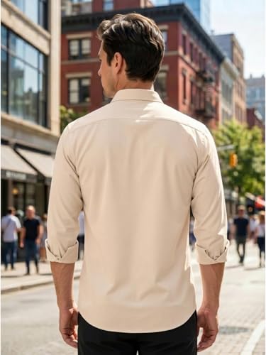 Image of Men's Regular Fit Solid Pattern Cotton Shirt with Spread Collared Long Sleeve Standard Length and Button Down Closure Type | Shirts | Stylish Shirts for Men