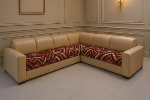 Image of JAPA Red-Black Chevron Weave Quilted Velvet L-Shape Seat-Only Sofa Cover for 3+2 Seater - Non-Slip Washable Daily Use Sofa Protector, Luxury Sofa Mat for Living Room