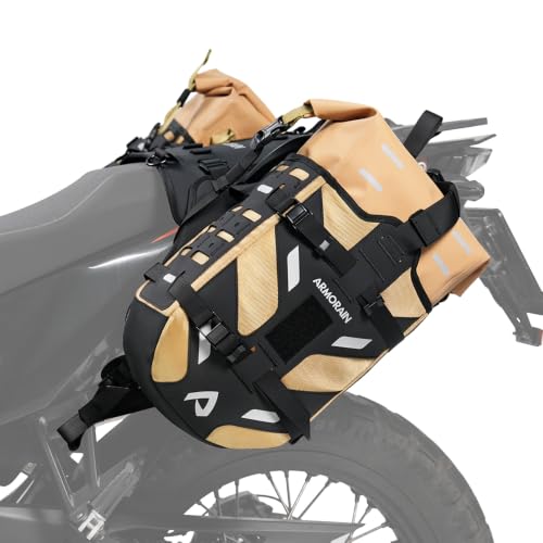 ARMORAIN オートバイ用サドルバッグ 防水 40L ラックレス・ラゲッジシステム ベース取り外し可能 2026年新デザイン アドベンチャー・ライディングギア用 (20L×2) (Khaki)