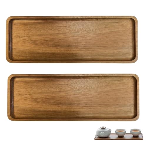 Image of Rdunulioo 2-Pack Solid Acacia Wood Trays – 29 x 10.8 cm Rectangular Serving and Organizer Trays with Raised Edges, for Kitchen, Bathroom Vanity, Countertop Organization, and Food Display