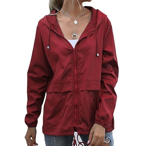 AYGJKIE Women's rain Jacket Waterproof Packable Sports Jacket Functional Jacket Breathable Bike Jacket with Hood (Color : Red, Size : X-Small)