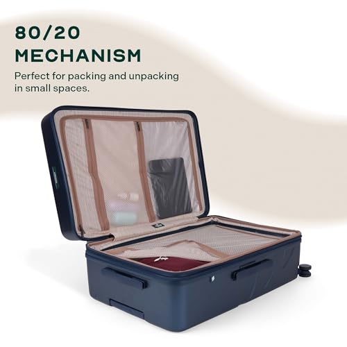 Image of Assembly Cabin Suitcase with8 Spinner Wheels & TSA Lock, Internal Laptop Pocket, Polycarbonate Hard Shell Carry On Luggage for Weekend Getaways, Navy Blue, 20-Inch