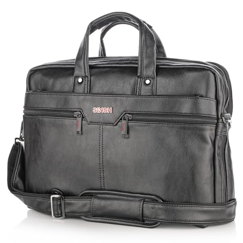 SINSH Office Messenger Bag For Men | Expandable Anti-Theft Laptop Shoulder Bag | Water-Resistant Professional Business Travel Work Bag (Black)