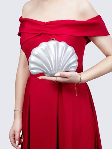 Image of Women Pearl Shell Acrylic Clutch Shell Purse Chain Shoulder Bag Ladies Wedding Clutch Prom Evening Handbag