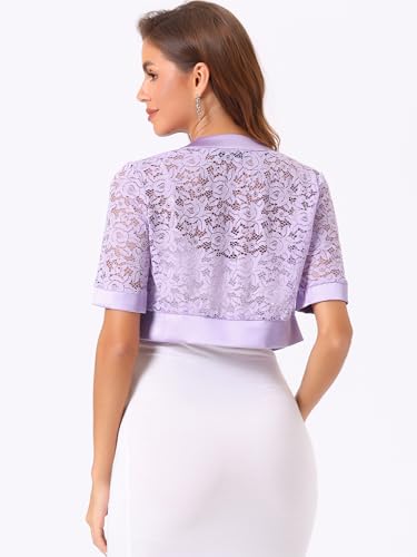 Image of Allegra K Lace Shrug for Women's Cropped Sheer Floral Lace Shrug for Evening Dresses