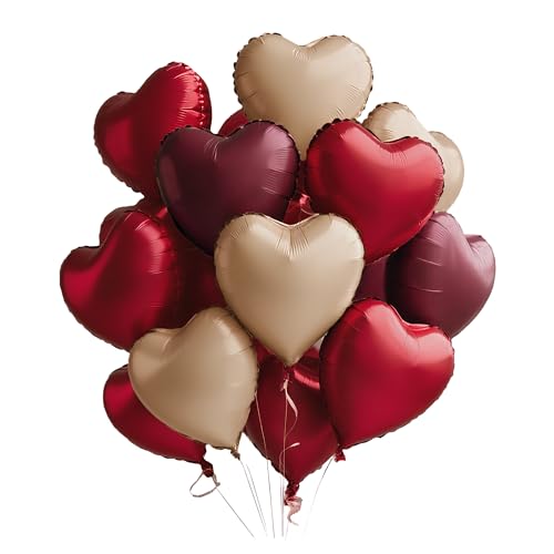 Sanu Belle Herz Folienballon 12 Stück Metallrot Bordeaux Caramel 18 Zoll Herzluftballons Hochzeit Herzballons Helium für Party Valentinstag Hochzeit Verlobung Muttertag Geburtstagsdeko 205009