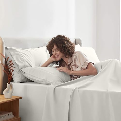 Image of Nestl Extra Deep Twin XL Sheet Set - 4 Piece Breathable & Cooling Sheets - Hotel Luxury Bedding Set w /18-24 Inch Deep Pockets - Easy & Secure Fit - Super Soft, Wrinkle Free & Comfy - Off White