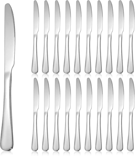 Defresit Dinner Knives Set of 12, Heavy Duty Stainless Steel Steak Knife, Butter Knife, Table Knives, High Polished Sleek Silver Design for Home Kitchen and Restaurant Use, Dishwasher Safe - 23.2CM