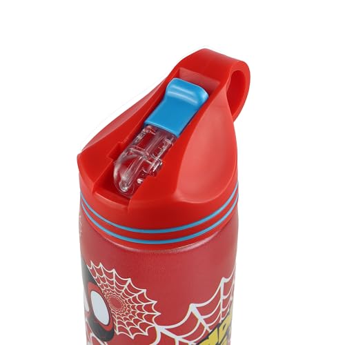 Image of Marvel Avengers Superhero Spiderman Stainless Steel SIngle Wall Sipper Water Bottle For Unisex Kids School And Travelling | 500 Ml | RED | AZ2061 (Power Of Three)