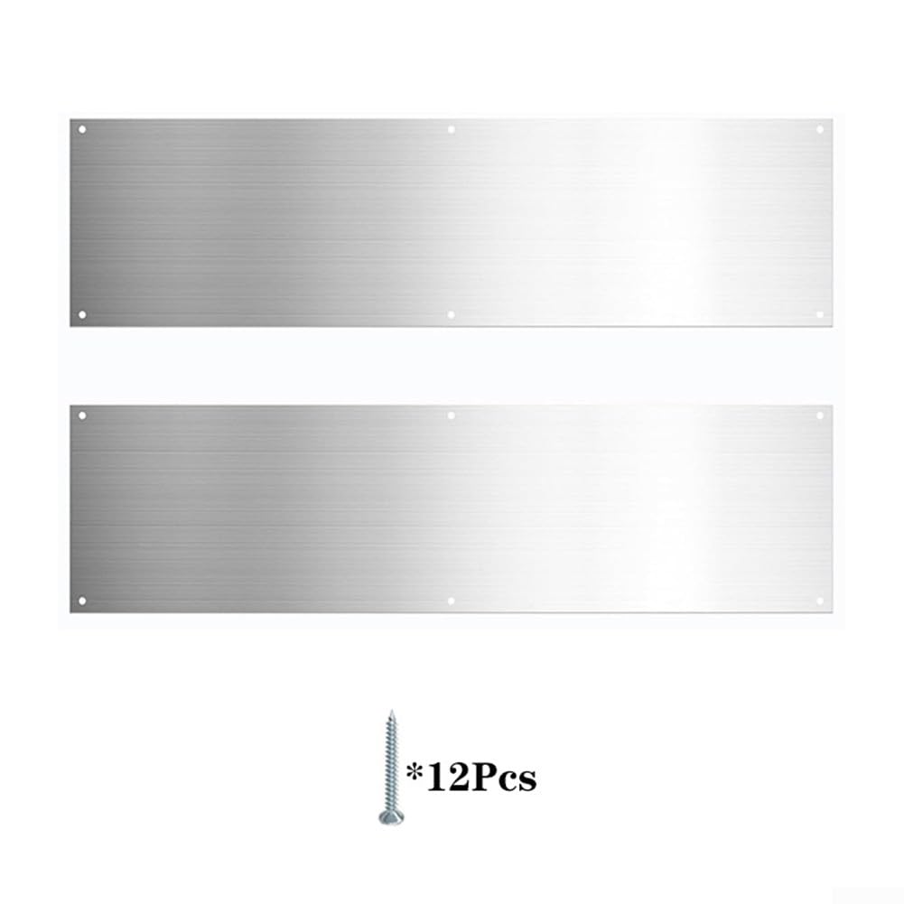Lot de 2 plaques de poussée de Porte en Acier Inoxydable - 41 x 11 x 1,5 cm - Protection de Porte en tôle - Empêche l'usure du Bas de la Porte - Argenté