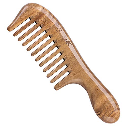 Breezelike Wide Tooth Hair Comb - Small Natural Wood Comb for Curly Hair - No Static Sandalwood Wooden Comb for Detangling