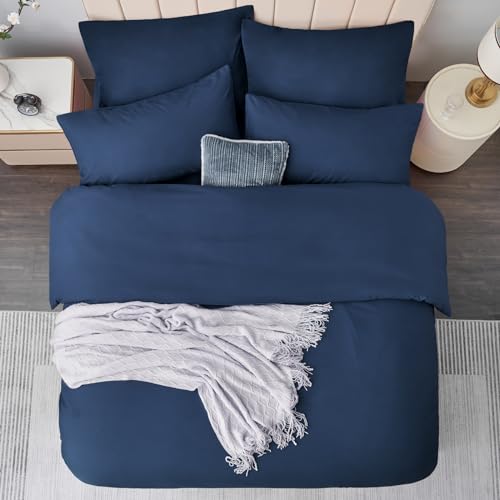 Aisbo Bettwäsche 200x220 3teilig Blau - Mikrofaser Bettwäsche-Sets Marine Blau mit Reißverschluss… – Ansicht 4