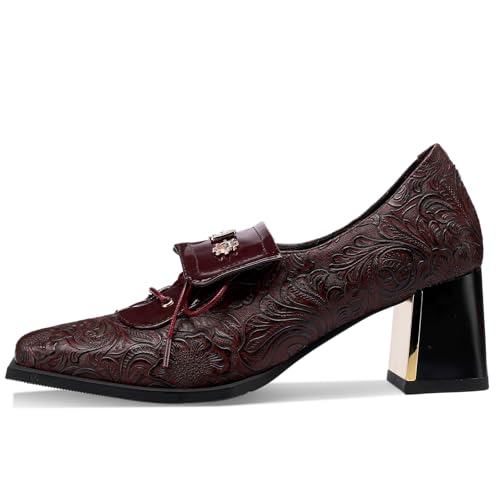 Image of Loafers for Women Patent Leather Buckle Square Toe Chunky Block Dress Slip On Wide Casual Comfortable Dressy High Heels Ladies Comfort Moccasins Elegantes 2 Inch Shoes