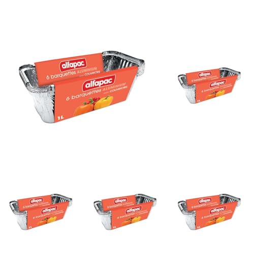 Alfapac - 6 barquettes aluminium 1L Profondes avec couvercle (Lot de 5)