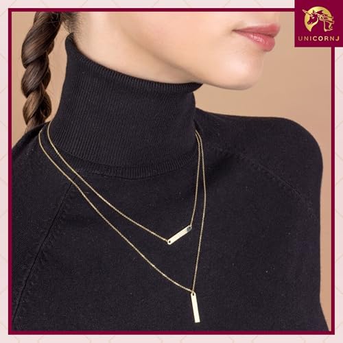 Image of UNICORNJ 14K Yellow Gold Engravable Personalized Bar Pendant Necklace or Bracelet Polished Shiny on Cable Chain Italy
