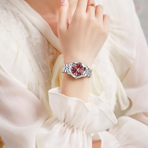 Image of OLEVS Watches Women with Date Silver Stainless Steel Luxury Ladies Watches with Small Writs Diamond Watches for Women Waterproof Elegant Dress Quartz Analog Women's Wrist Watches Reloj de Mujer