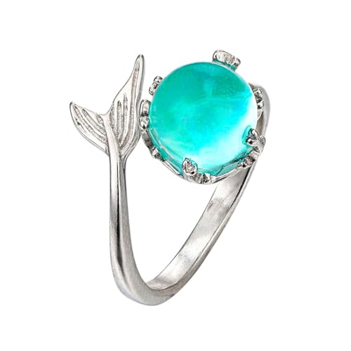 GRAEEN Mermaid Mako Moon Ring Adjustable Sliver Jewelry Rings for Women
