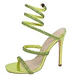 Bonnibel Women Rhinestone Spiral Ankle Wrap Strap High Heels Sandals Patricia-1 Green 9