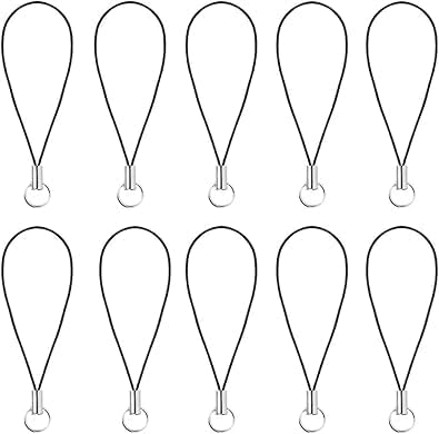 10 Pieces Black Lanyard Phone Ring Strap For Mobile Lariat Lanyard Cell Phone Split Ring Strap Sliver Tone Split Ring Cellphone Strap Charm Cords For Cellphone Drive Keychain Jewelry Findings