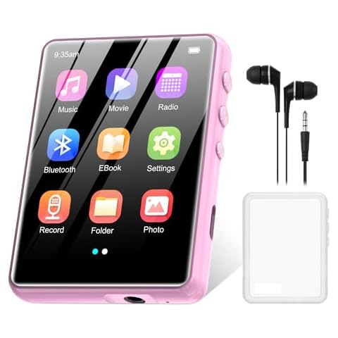 64GB Mp3 Player with Bluetooth 5.3 Pink, SWOFY M4 Music Player with 2.4" Touch Screen, HD Speaker FM Radio, Recording Support up 128GB Cover