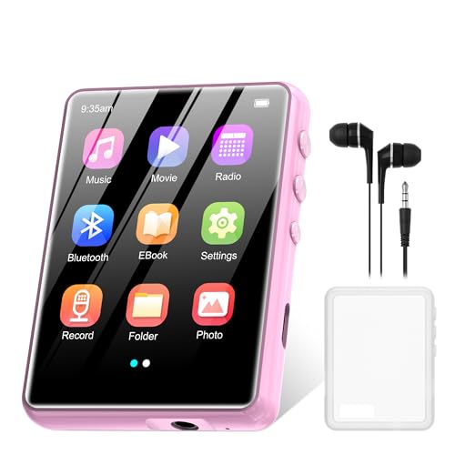 Image of SWOFY 64GB MP3 Player with Bluetooth 5.3, 2.4-Inch Full Touch Screen, Portable Lossless Sound Music Player with HD Speaker, MP3 with FM Radio Recording e-Book, Record, Earphone Included-Pink