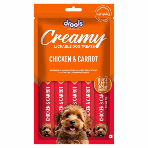 Image of Drools All Life Stages Dog Treats Creamy 5 Sticks Tasty & Nutritious Snack for All Breeds (15g x5) 75g | Chicken & Carrot Flavour | Ideal for Training | Supports Hydration | Boost Muscle Health