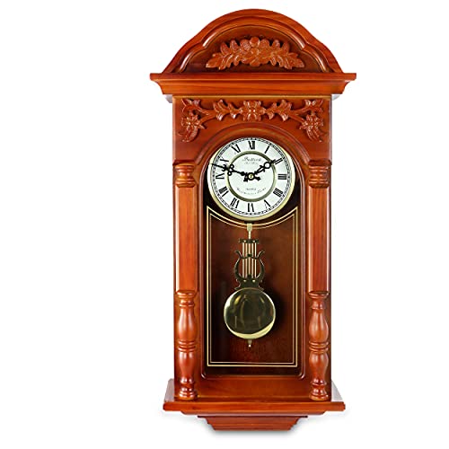 Bedford Clock Collection 27.5 Inch Oak Finish Pendulum Wall Clock #TOP17