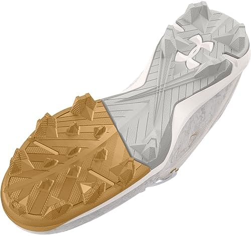 Under Armour Men's Harper 8 Mid RM Baseball Shoe, (100) White/White/Metallic Gold, 8.5 | Image 2