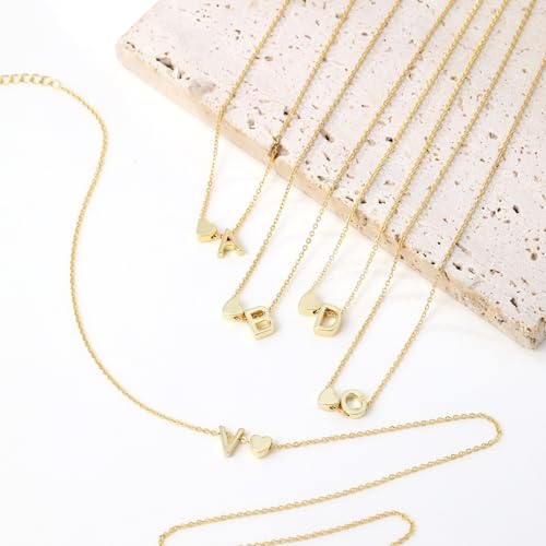 Heart Initial Necklaces for Women 14K Gold Plated Dainty A-Z Letter Pendant Necklace Tiny Gifts for Womens Jewelry 5