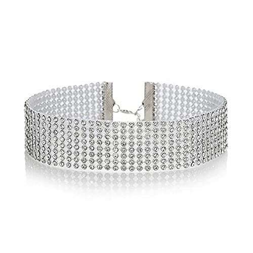 Strass-Halskette Breite Kristall-Halskette 5Row-8Row Diamond Collar Schmuck versilbert für Frauen Mädchen (Weiß-8-Reihe) Cover
