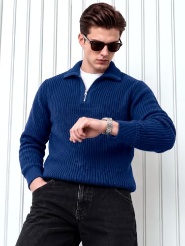 Image of Kvetoo Mens Woolen Sweater for Man Winter Quarter Zipper Knit Sweater Full Sleeve Office Wear Pullover