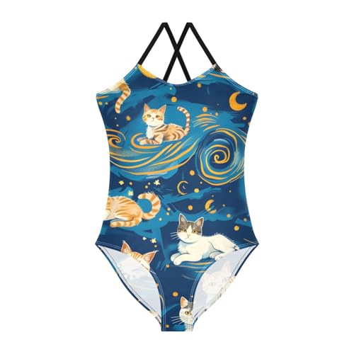 Bolaz Girls Swimsuits One-Piece Bathing Suits Multicolor Kids Sport Summer Beach Swimwear for 3-10 Years Old-Many Cute Cartoon Cats