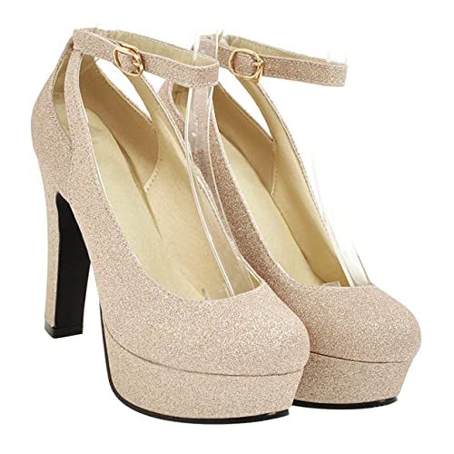 Imagen de AOKWAWALIY Zapatos De Fiesta De Boda Dorados De Lujo Tacones Altos Cómodos para Un Look De Novia Elegante