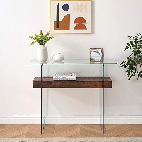 Ivinta Narrow Glass Console Table With Storage Modern Sofa Table Entryway Table Glass Writing Desk Small Computer Desk Tv Table Buffet Table Modern Accent Table For Small Space (Dark Brown, 39.4) #TOP1