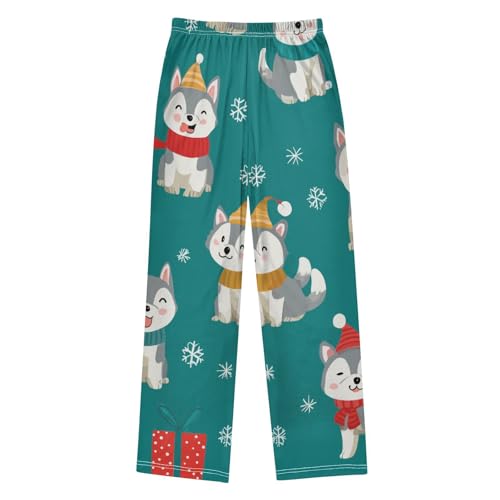 Husky Christmas Snow Boys Long Pants Soft Trousers Elastic Waist Kids Lounge Bottoms with Pockets S-XL2