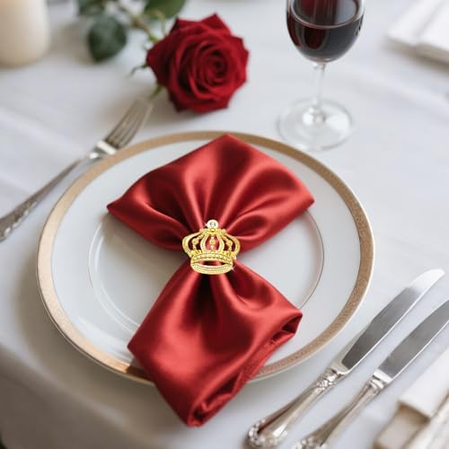 Davifina Napkin Rings Set of 6 Gold Napkin Rings for Napkins,Crown Napkin Ring Holders,Bling Metal Napkin Holders for Cloth Napkins,Christmas Wedding Napkin Buckles, Baby Shower Dining Table Decor