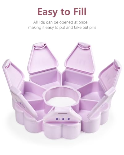Image of MOLN HYMY Large Weekly Pill Box 7 Day, Cute Pill Case Organizer 1 time a Day, Floral Pill Container Once Daily, Pretty Medicine Dispenser for Vitamin /Fish Oil /Medication /Supplements (Purple)