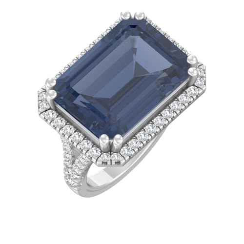 925 Sterling Silver or 18K Gold Plated Silver 18x13 mm Round-shape Blue and white Sapphire Solitaire Engagement Ring2