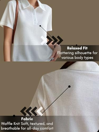Image of Leriya Fashion Women's Summer Polo T-Shirt - Lightweight Breathable Short Sleeve Collared T-Shirt, Casual Loose Fit Everyday Top for Women