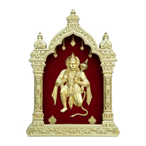 Image of Hanuman Ji Eka Temple Series Table Top 24KT Gold Foil Artwork | Premium Bajrangbali Spiritual Decor for Home Temple & Office | 8.5 x 11.5 cm