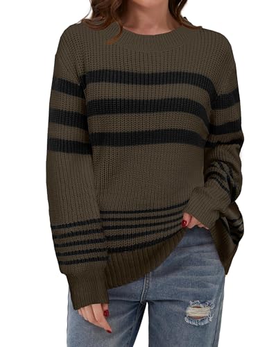 Grace'S Secret Fall Outfits Women Trendy Long Sleeve Tops Striped Cashmere Sweaters Winter Clothes Brown L cover