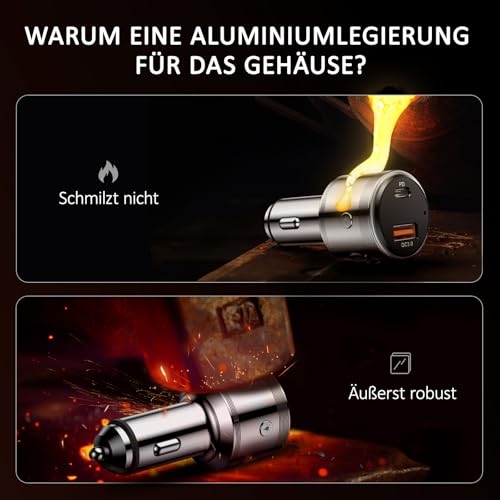 LENCENT 48W FM Transmitter Auto Bluetooth 5.3, Ganzmetall PD 30W & QC3.0 18W Schnelle Autoladegerät...