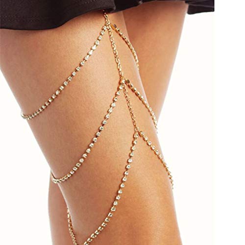 Asooll Gold Sexy Multi-layered Leg Chain Crystal Thigh Body Chain Party Jewelry Accessories