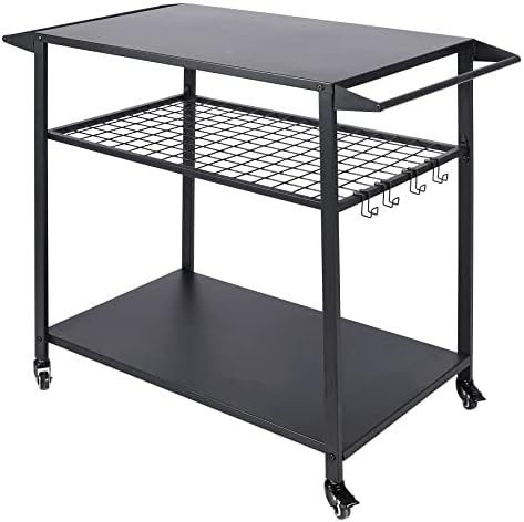 Piamomso Movable Kitchen Island, 3 Tier Multifunctional Rolling Storage Kitchen Cart, Serving Cart on Wheels for Dining Room, Restaurant