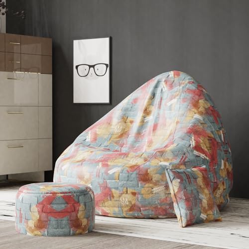 Image of Biggie Bean Bag with Beans Filled XXXXL Bean Bag- Full Printed Bean Bag Sofa with Cushion and Footrest - Official : Oreka Home Bean Bag - Comfort Level : Standard - (Theme : Cosmic Canvases)