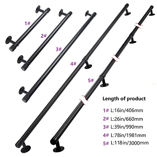 9.75Ft Pipe Stair Handrail Staircase Handrail Black Non-Slip Aluminum Handrail for Indoor and Outdoor 500LB Capacity Wall Mount Support Industrial Style Round Corner Wall Handrailings by Dakzhou - Image 6