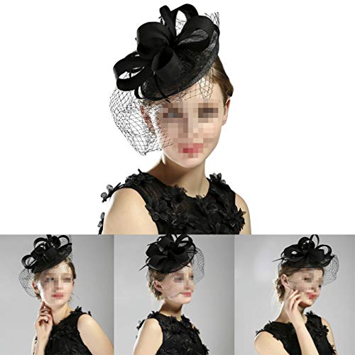 Chapéu Fascinator Amosfun feito à mão com penas florais para cabeça de malha para meninas e mulheres